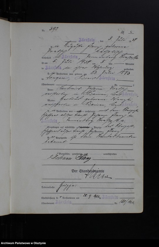 image.from.unit.number "Sterbe-Haupt-Register Tom II, Nr 382-739"