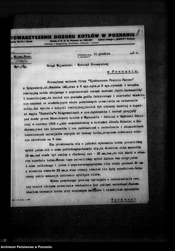 Obraz 5 z jednostki "Zjednoczone Pralnie Parowe w Bydgoszczy nr woj. kotła 6601"