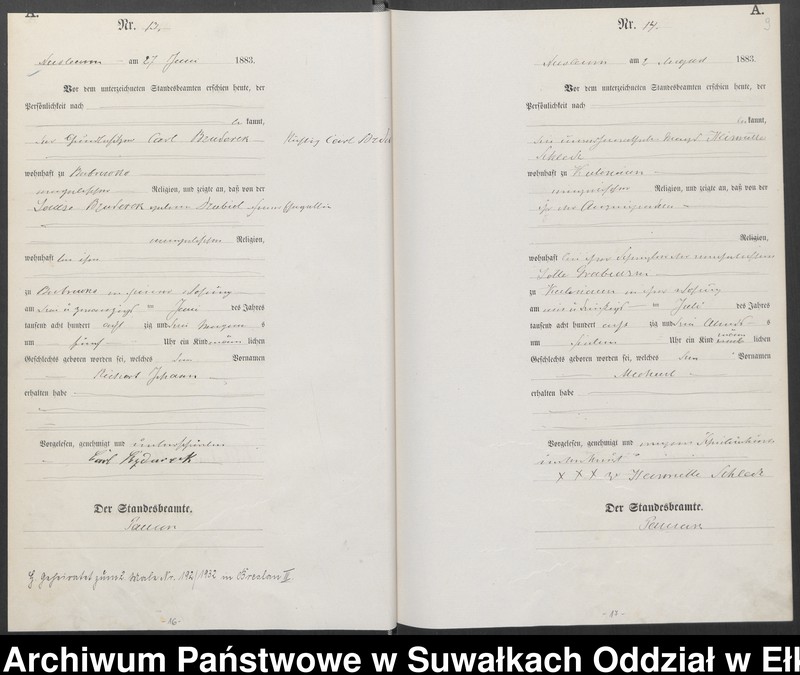 image.from.unit.number "Geburts-Haupt-Register des Königlich Preussischen Standes-Amtes Forstrevier Nicolaiken Kreis Sensburg für das Jahr 1883 [do 1887]"