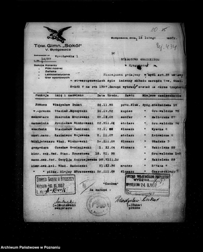 Obraz 14 z jednostki "/Towarzystwo Gimnastyczne Sokół V Bydgoszcz- rejestracja/"