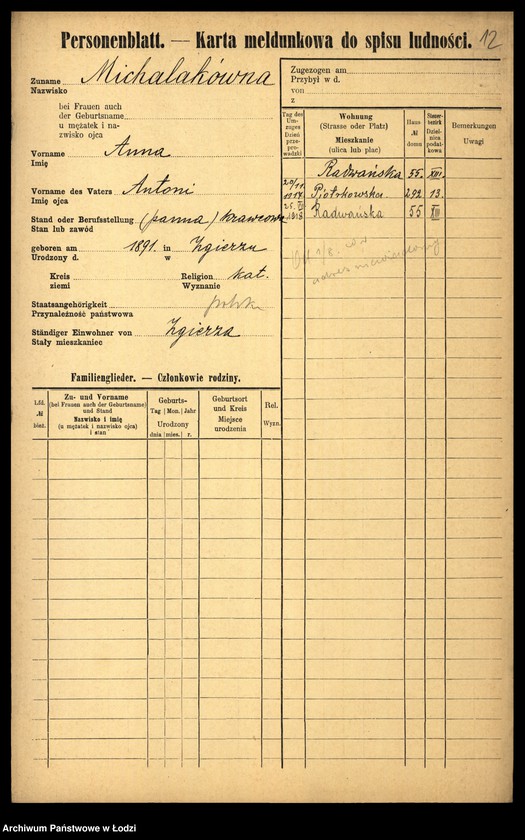 Obraz 14 z jednostki "[Spis ludności Łodzi] Michalak"