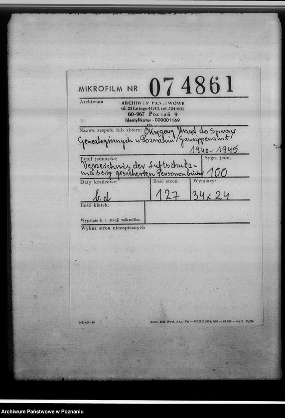 Obraz 2 z jednostki "Verzeichnis der Luftschutzmässig gesicherten Personenbücher"