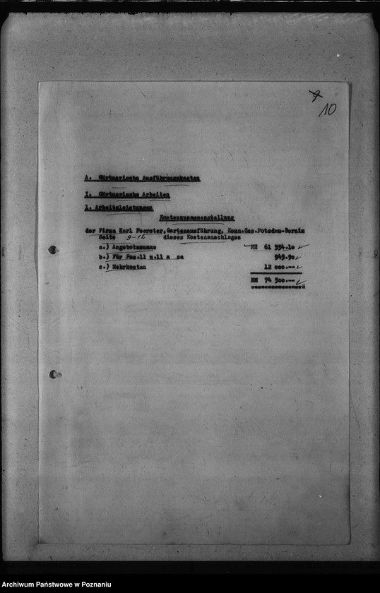 Obraz 14 z jednostki "Kostenanschlag zum Dienstwohngebäude des Reichsstatthalters des Warthegaues - nad jeziorem Góreckim"