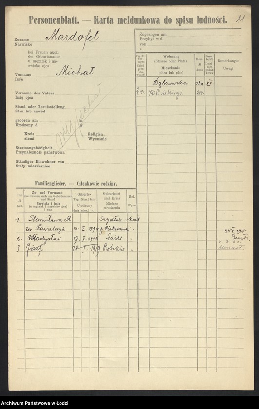 Obraz 13 z jednostki "[Spis ludności Łodzi] Mardofel - Markgraf"
