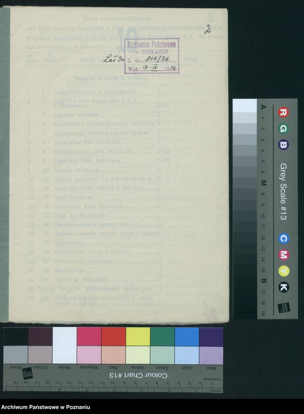 Obraz 4 z jednostki "Wykaz zdawczo-odbiorczy akt Departamentu Rolnictwa i Dóbr Państwowych byłego Ministerstwa byłej Dzielnicy Pruskiej przekazanych przez Ministerstwo Rolnictwa i R.R. do Archiwum Państwowego w Poznaniu. Tomów 878"