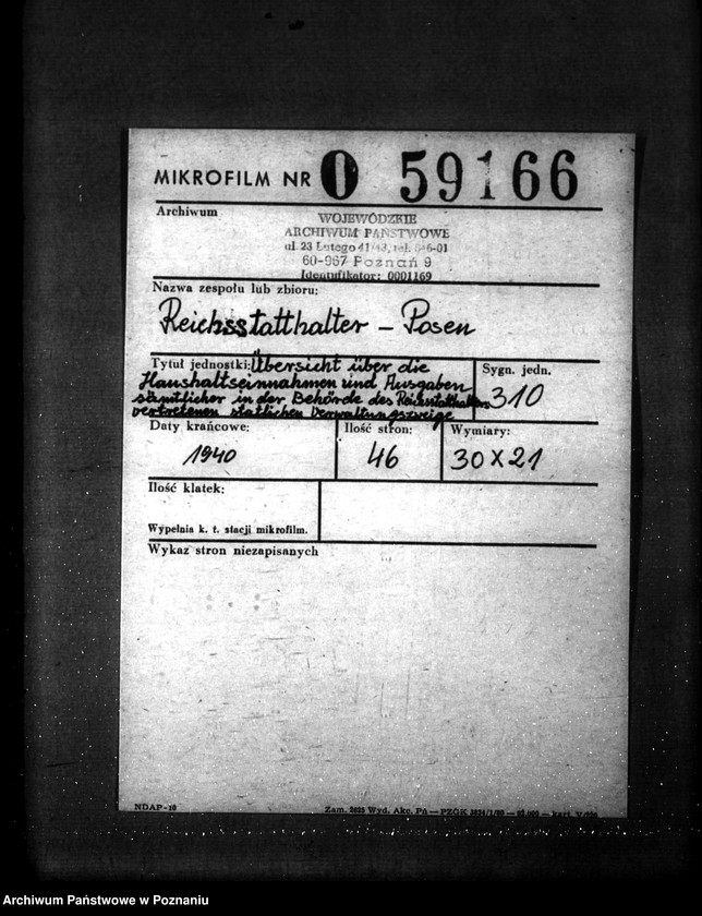 Obraz 2 z jednostki "Übersicht über die Haushaltseinnahmen und Ausgaben sämtlicher in der Behörde des Reichsstatthalters vertretenen staatlichen Verwaltungszweige"