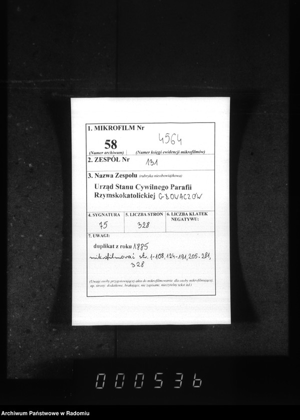 image.from.unit.number "[Duplikat akt urodzonych, zaślubionych i zmarłych parafii Głowaczów za 1885 rok]"
