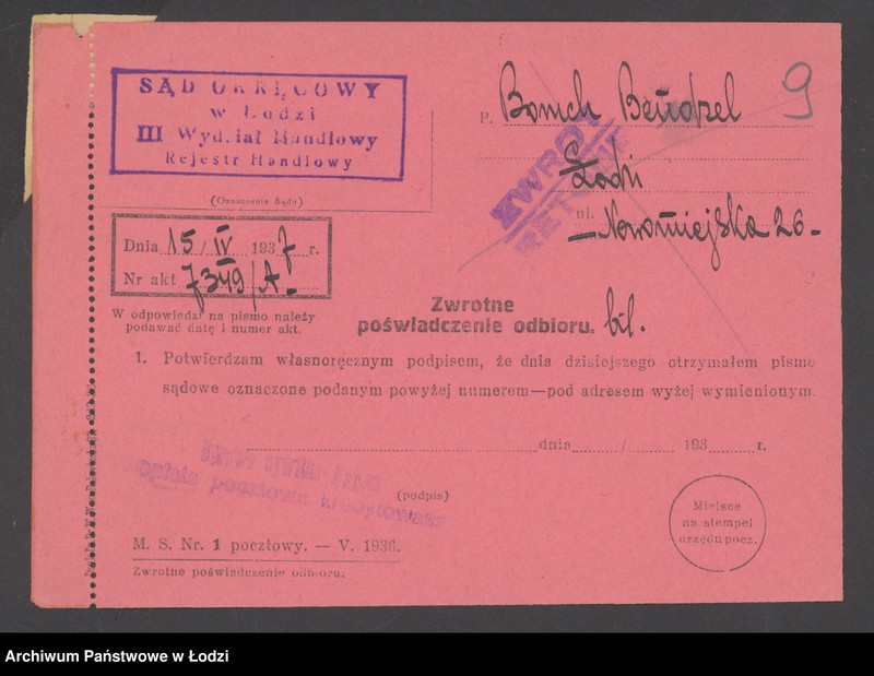 Obraz 11 z jednostki "Bendzel Boruch- sprzedaż manufaktury"