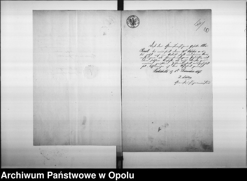 image.from.unit.number "Acta des Magistrats zu Oppeln betreffend die Anstellung des Schornsteinfegermeister Otto Knoll für den Oder - und Königs-Bezirk"