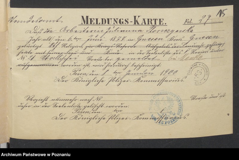 Obraz 17 z jednostki "Die von den Verlobten beigebrachten Urkunden zur Eheschliessung pro 1900"