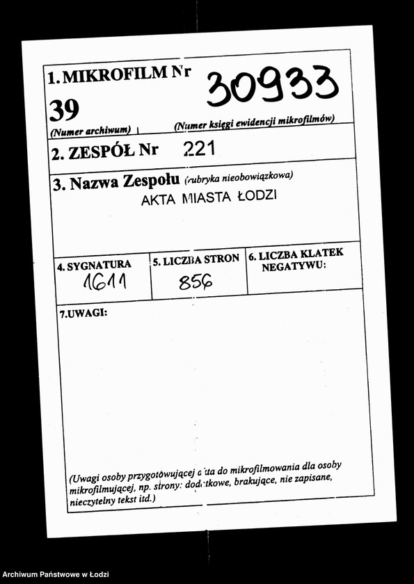 Obraz 2 z jednostki "Akta tyczące się miscelanii archiwum magistratu miasta Łodzi"