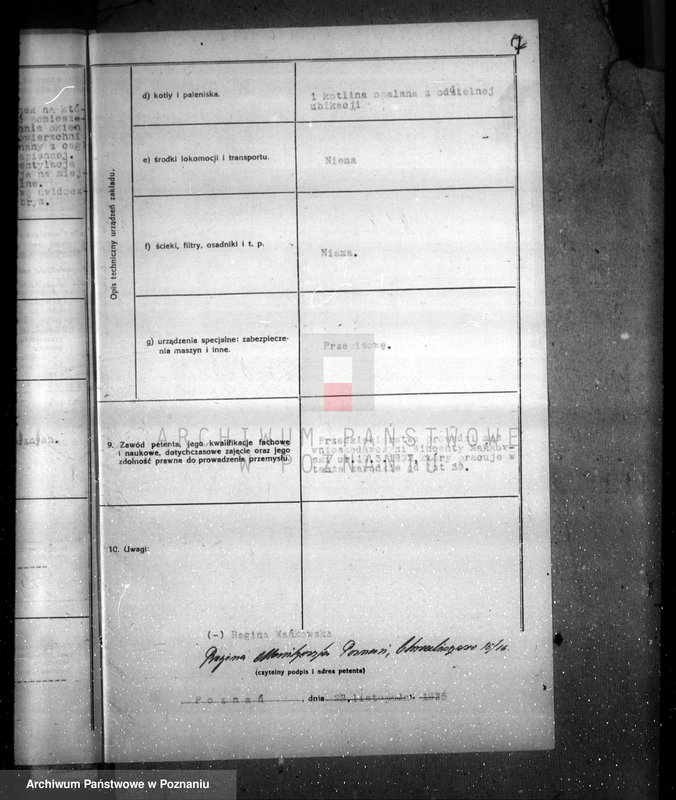 Obraz 11 z jednostki "Zatwierdzenie zakładu przemysłowego /wytwórni galanterii celuloidowej/ Mańkowskiej Reginy w Poznaniu"