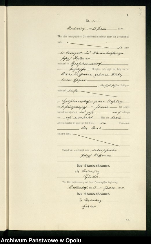 image.from.unit.number "Geburts-Register (Neben-Register) Standesamt Borkendorf 1910 No. 1 bis 60."