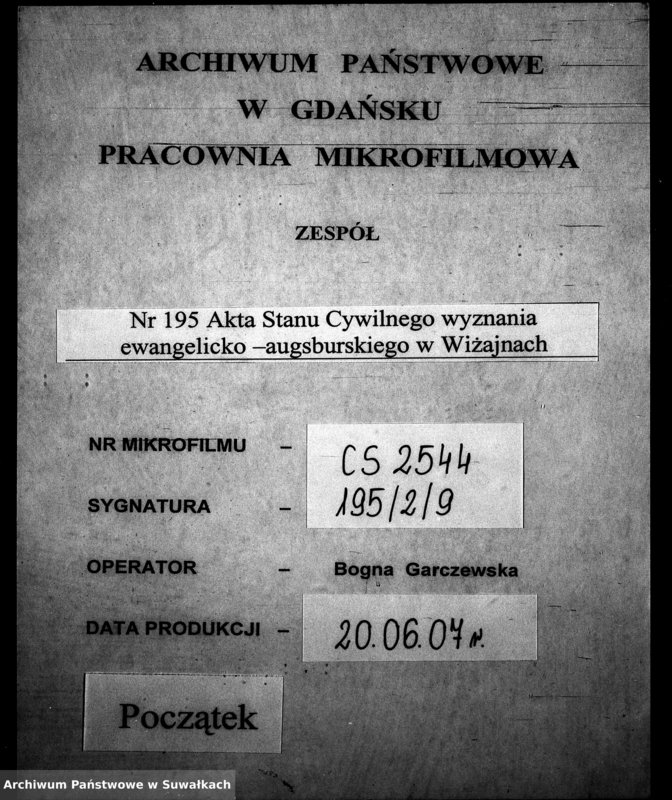 image.from.unit.number "Dowody do Aktów Małżeństw Parafij Ewangelickiej Wiżayny za rok 1852."