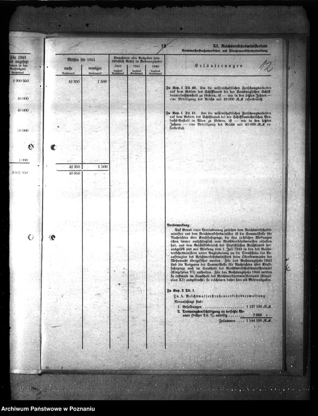 Obraz 16 z jednostki "Haushalt des Reichsverkehrsministeriums für des Rechnungsjahr 1944"
