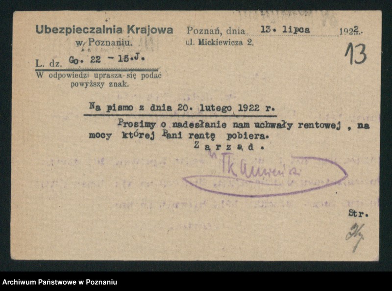 Obraz 15 z jednostki "Invaliden - Wittwen und Weisen Pensionskasse [odwołanie do Ministerstwa]"