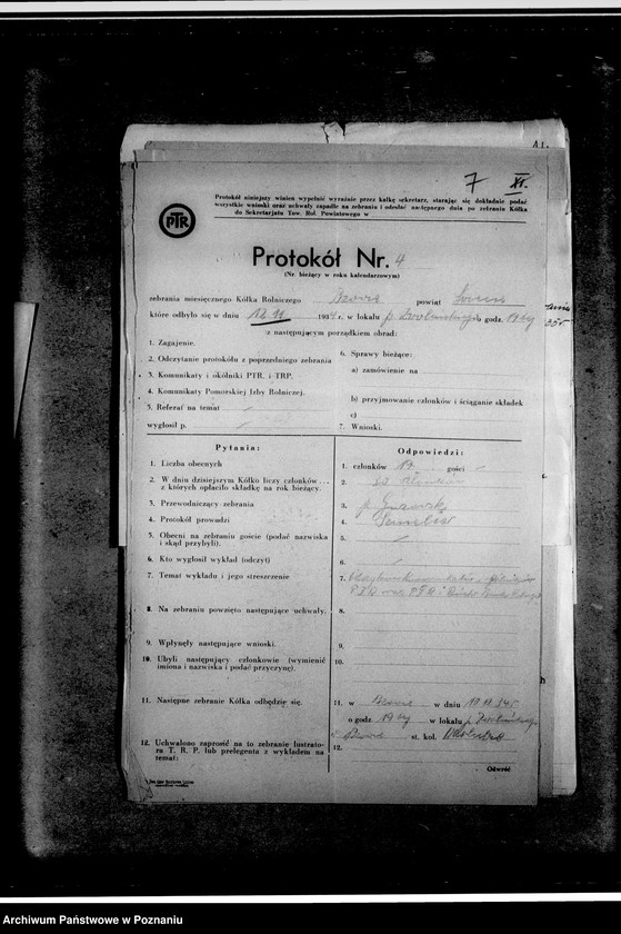 Obraz 11 z jednostki "Protokoły zebrań, sprawozdania roczne, sprawy członkostwa, korespondencja"