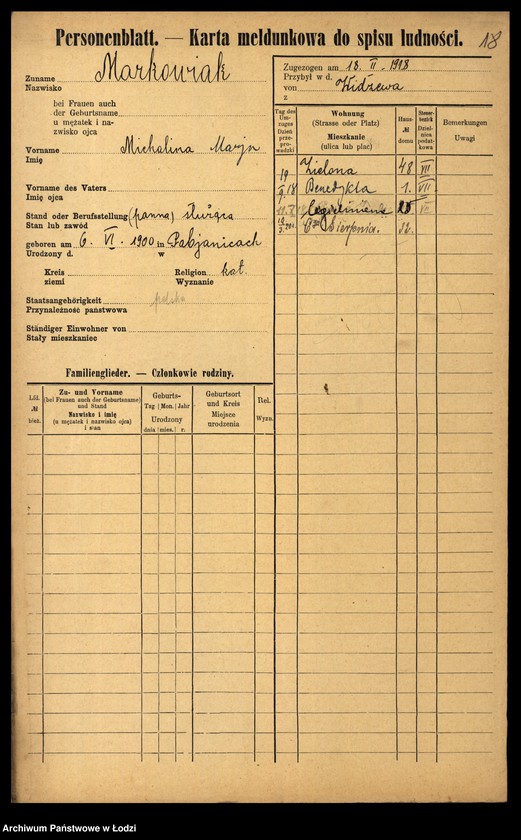 Obraz 20 z jednostki "[Spis ludności Łodzi] Markin - Marosińska"
