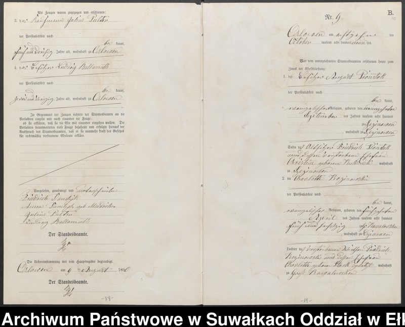 image.from.unit.number "Heiraths-Neben-Register des Preussischen Standes-Amtes Orlowen Kreis Loetzen für das Jahr 1890"