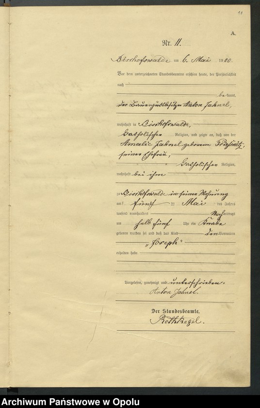 Obraz 15 z jednostki "Geburts-Haupt-Register des Standsamts Bischofswalde pro 1900"