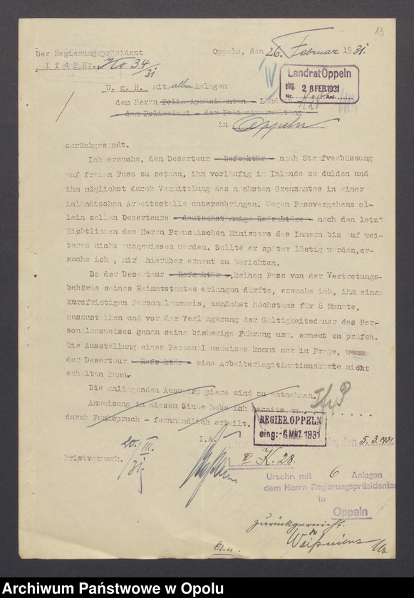 Obraz 13 z jednostki "[Zezwolenie na pobyt - dezerter Johann Kowalczyk, ur. 4. 08. 1908 w Oświęcimiu]"