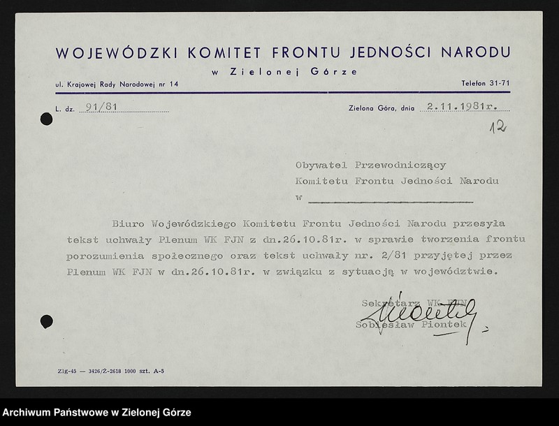 image.from.unit.number "Posiedzenia plenarne Wojewódzkiego Komitetu Frontu Jedności Narodu"