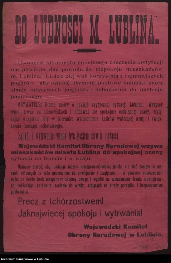 image.from.collection.number "Wojewódzki Komitet Obrony Narodowej w Lublinie - zadania w obliczu wojny 1920 r.111"