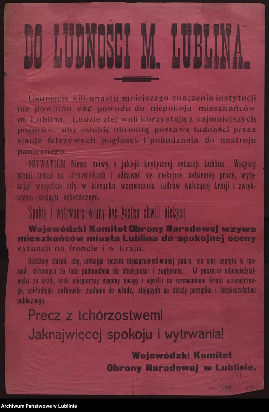 Obraz 16 z kolekcji "Wojewódzki Komitet Obrony Narodowej w Lublinie - zadania w obliczu wojny 1920 r."