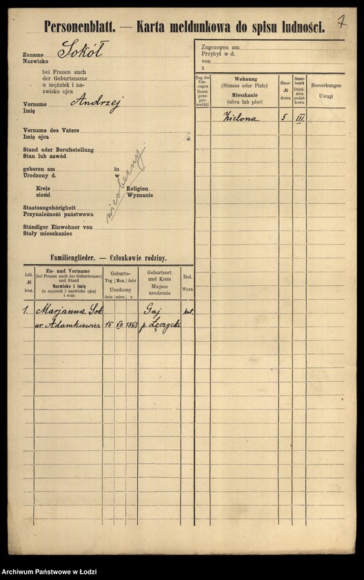 Obraz 10 z jednostki "[Spis ludności Łodzi] Sokowska-Sońska"