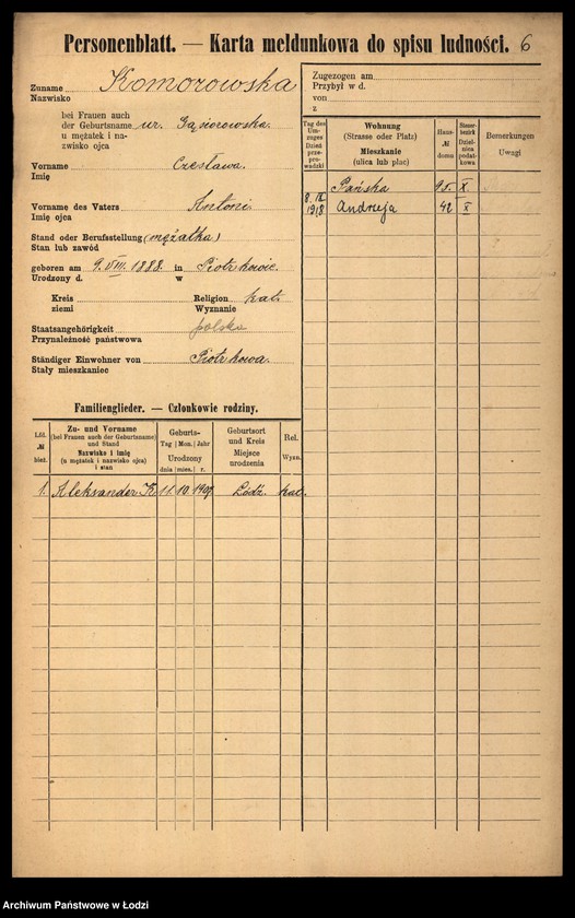 Obraz 8 z jednostki "[Spis ludności Łodzi] Komorowska - Kon"