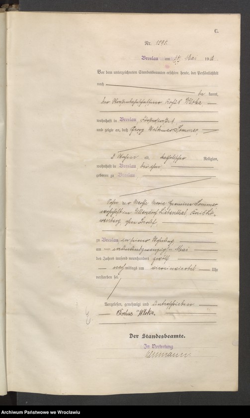 image.from.unit.number "Sterbe Haupt Register Standesamt Breslau III 1912 Band 5"