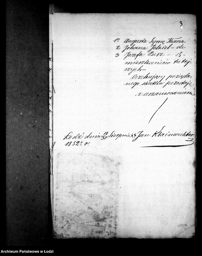 Obraz 7 z jednostki "Akta tyczące się ustanowienia opieki nad nieletnim dzieckiem i spisu inwentarza pozostałości po Józefie i Katarzynie małżonkach Klainwechter"