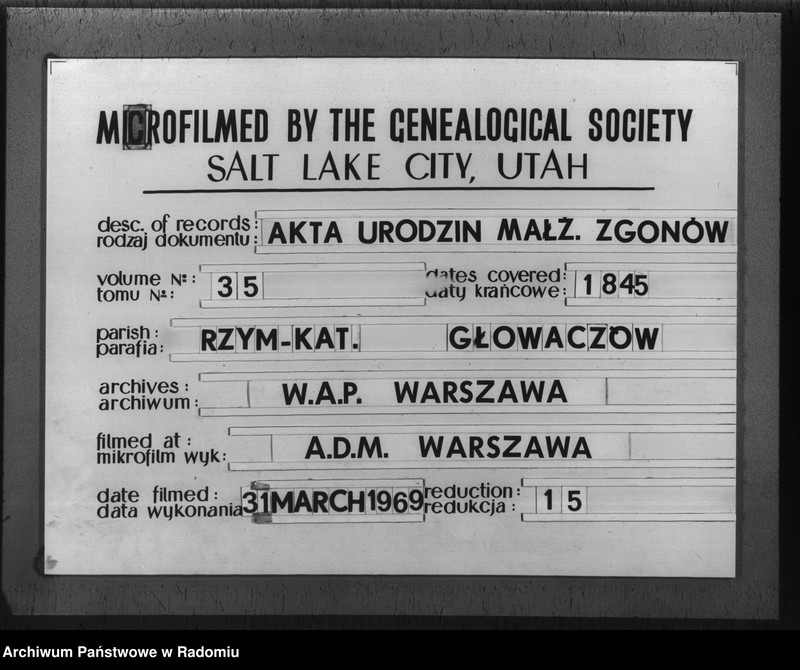 image.from.unit.number "Duplikat urodzonych, zaślubionych i zmarłych w parafii Głowaczew akta w sobie mieszczący za rok 1845"