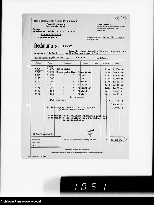 Obraz 18 z jednostki "Auftrag Nr 1096 100.000 Paar Baby-Hausschuhe"