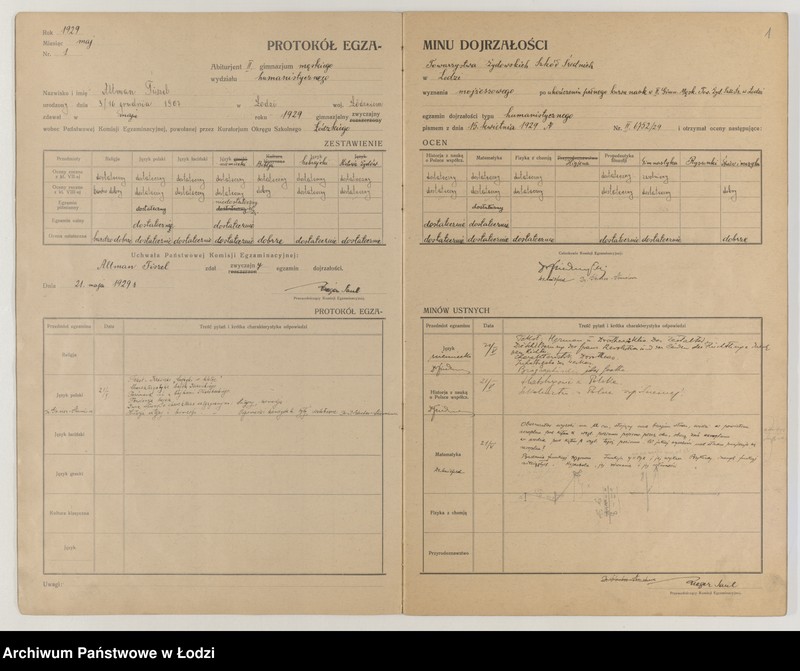 Obraz 3 z jednostki "Protokół egzaminów dojrzałości na rok 1928/29"