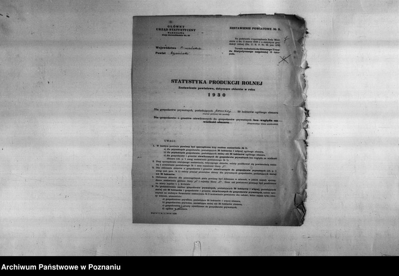 Obraz 9 z jednostki "/Statystyka produkcji rolnej - zestawienie zbiorów z 1930 r. z terenu powiatu kępińskiego/"