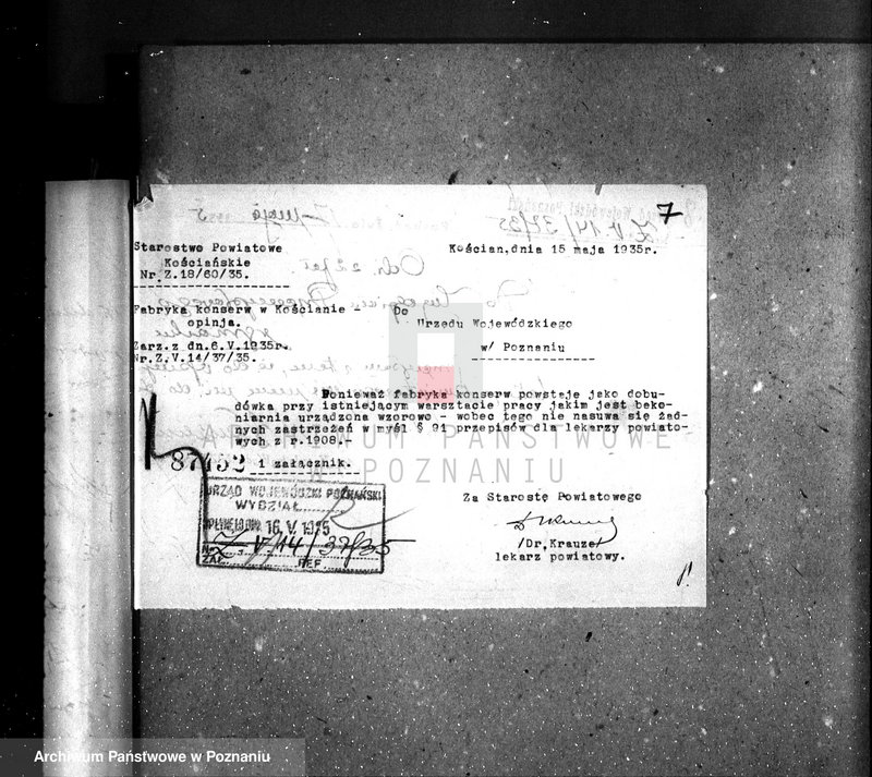 Obraz 11 z jednostki "Zatwierdzenie zakładu przemysłowego / Rozbudowa Rzeźni Miejskiej, - oddział konserw miejskich Zarząd Miejski w Kościanie"