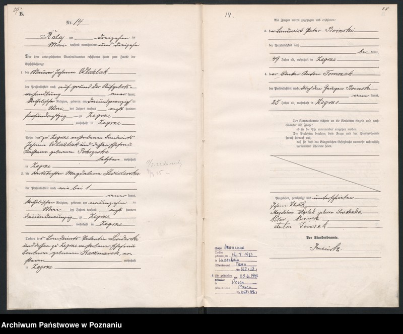Obraz 16 z jednostki "Księga miejscowa małżeństw [Rejestr główny małżeństw]"