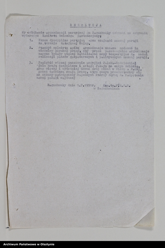 image.from.unit.number "Protokoły zebrań wyborczych i walnych zebrań członków /1951/, posiedzeń plenarnych ,egzekutywy, narad aktywu partyjnego, sprawozdania, ankiety sprawozdawcze /1949-1954/ Komitetu Gminnego PZPR"