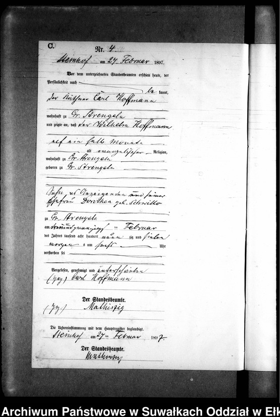 image.from.unit.number "Sterbe-Neben-Register des Preussischen Standes-Amtes Gr. Strengeln Kreis Angerburg"