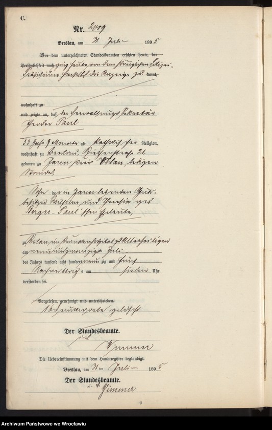 image.from.unit.number "Sterbe-Neben-Register Breslau I 1895 Band 6"