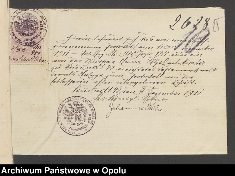 image.from.unit.number "Verfügung von Todes wegen der Witwe Anna Pelzel geb[orene] Hischer in Neustadt"