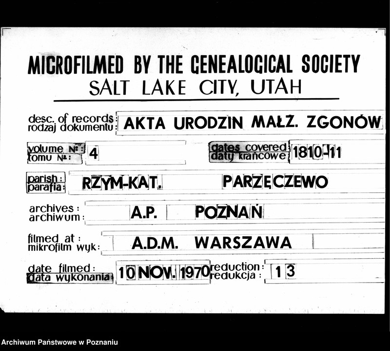 Obraz 1 z jednostki "Akta urodzonych, małżeństw i zmarłych"