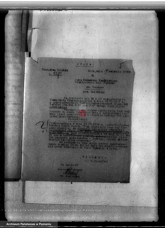 Obraz 9 z jednostki "Sprawa nieprawego wyrębu lasu w majątku Karczew w powiecie kolskim"