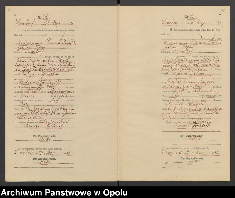 image.from.unit.number "Geburts-Neben-Register des Standesamts Lamsdorf No 15 pro 1881"