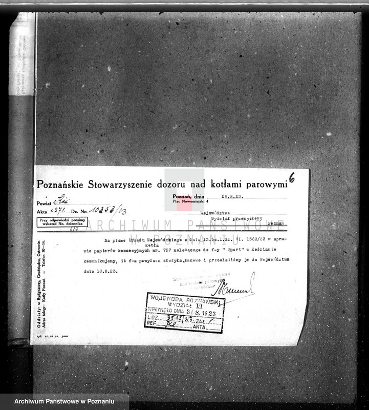 Obraz 11 z jednostki "Towarzystwo Akcyjne "Sport" w Kościanie Fabryka przyborów sportowych w Kościanie nr woj. kotła 1923"