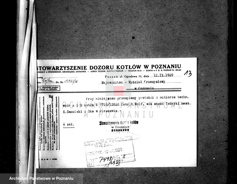 Obraz 19 z jednostki "Pleszewska Fabryka Maszyn S. Samulski i Spółka Pleszew nr fabr. kotła 12826 nr woj. kotła 4986"