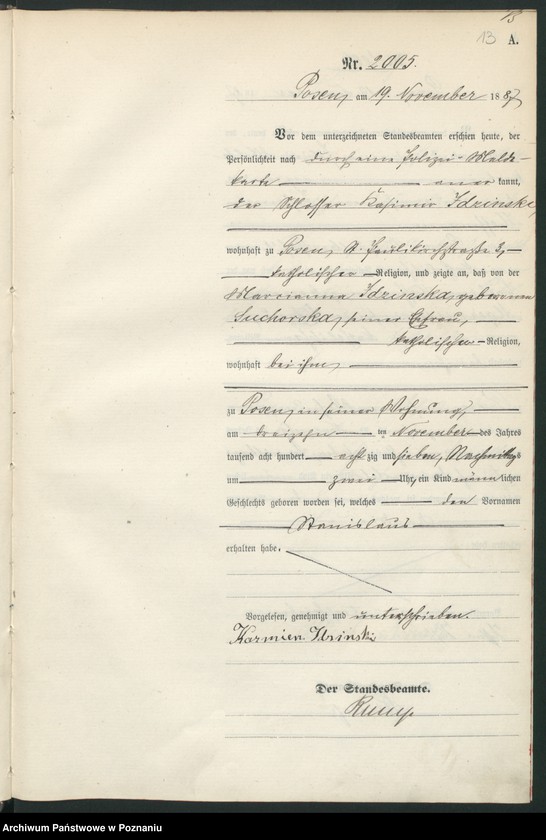 Obraz 16 z jednostki "Księga urodzeń t. V"