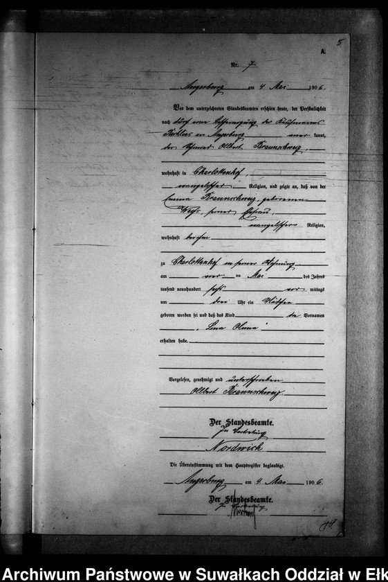 image.from.unit.number "Geburts-Neben-Register des Preussischen Standes-Amtes Gr. Strengeln Kreis Angerburg"