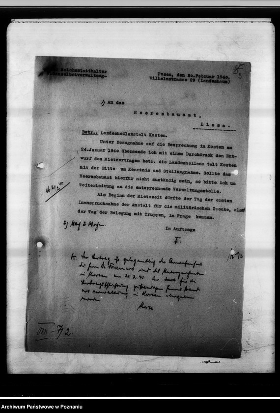 Obraz 14 z jednostki "Verhandlungen und Vertrag über die Vermietung an die Vermacht - Gauheilanstalt Kosten."